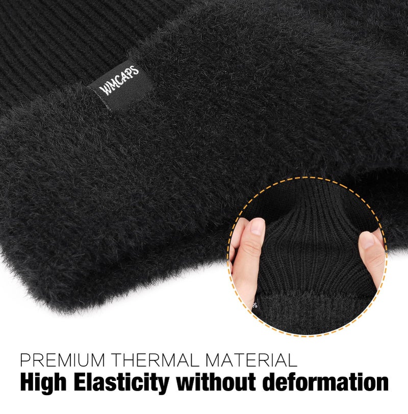 Wmcaps Winter Fleece Line Beanie with Earflap for Men Women, Outdoor Warm Thermal Knitted Hat Stocking Caps (Black) - Image 3