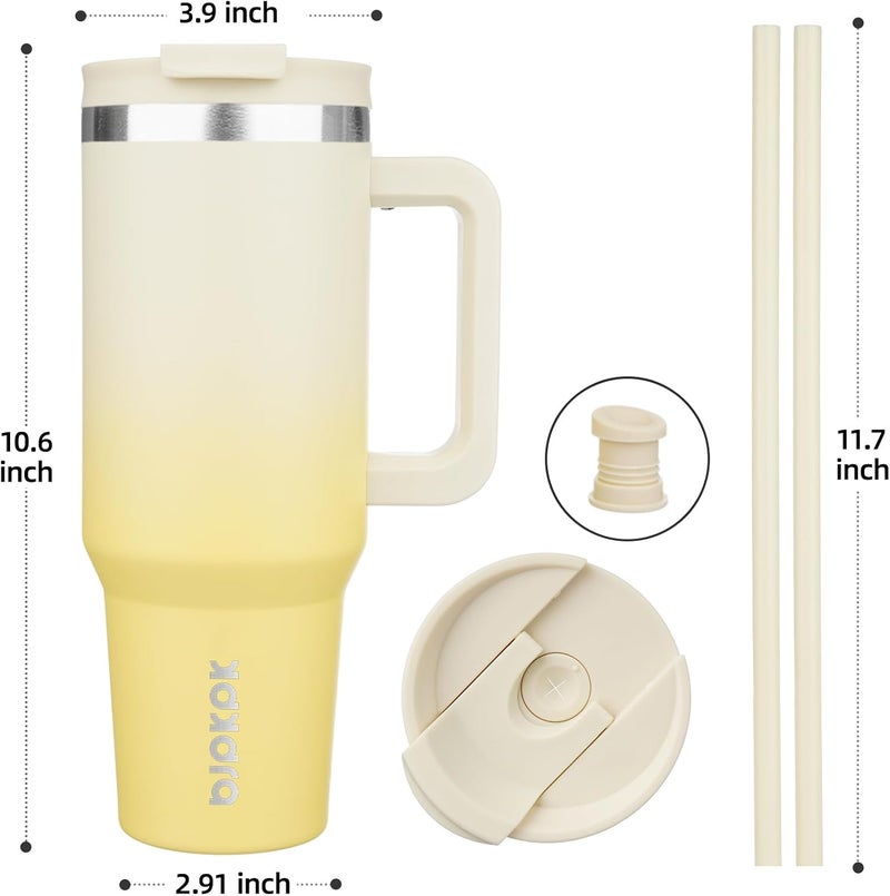 BJPKPK 40 oz Tumbler With Handle Insulated Tumblers With Lid And Straw Stainless Steel Thermal Cup,Lemon - Image 3
