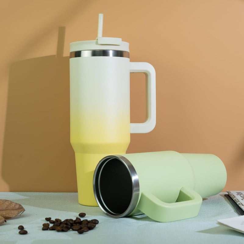 BJPKPK 40 oz Tumbler With Handle Insulated Tumblers With Lid And Straw Stainless Steel Thermal Cup,Lemon - Image 5