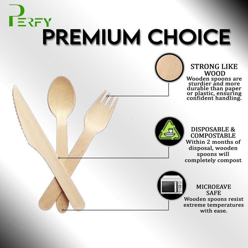 Perfy Disposable Knife & Fork Set(140mm)| Wooden Dining Flatware |Cutlery Set| Ideal for Wedding, Party & Kids Birthday(Pack of 25) - Image 5