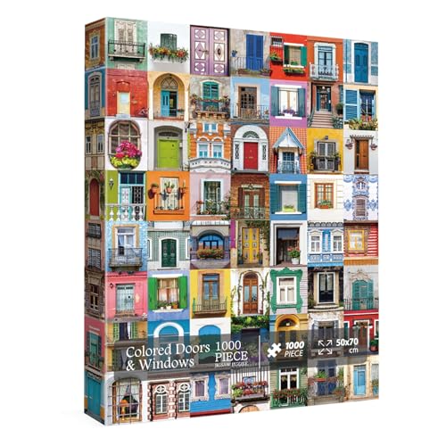 BBOLDIN Colorful Doors and Window Jigsaw Puzzles for Adults 1000 Pieces Vintage Jigsaw Puzzle Funny Art Puzzles for Adults as Family Game Home Decor - Image 1