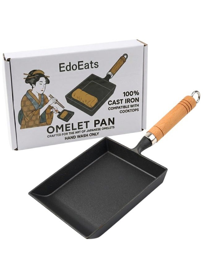 EdoEats Japanese-Style Tamagoyaki Pan, Pre-Seasoned Iron Omelette Pan for Even Heating, Natural Nonstick - Image 1