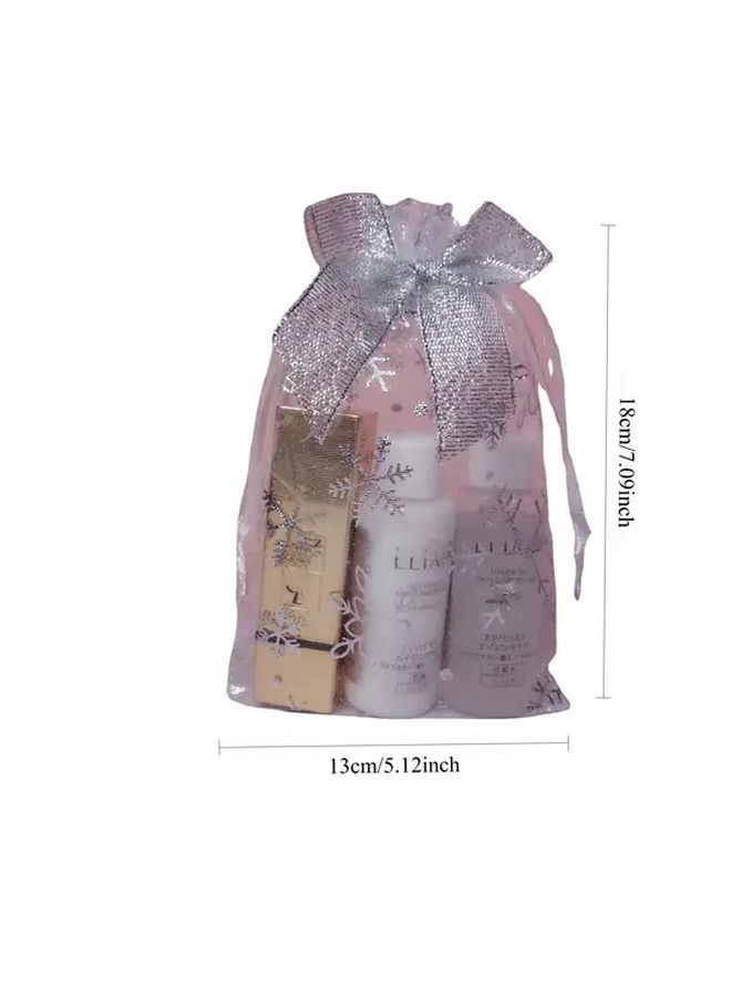 Christmas Snowflake Print Transparent Organza Gift Bag With Bow 20 Pieces 5x7 Inch Festive Holiday Storage Pouch For Presents Decorations And Accessories - Image 2