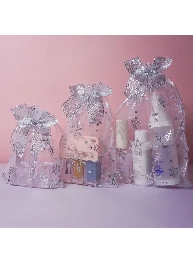 Christmas Snowflake Print Transparent Organza Gift Bag With Bow 20 Pieces 5x7 Inch Festive Holiday Storage Pouch For Presents Decorations And Accessories - Image 4