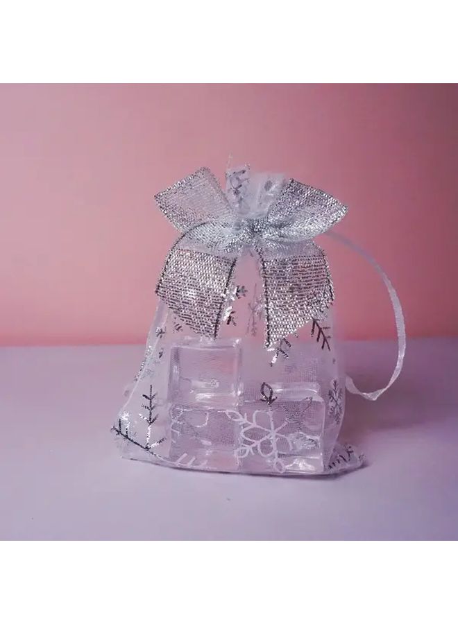 Christmas Snowflake Print Transparent Organza Gift Bag With Bow 20 Pieces 5x7 Inch Festive Holiday Storage Pouch For Presents Decorations And Accessories - Image 5