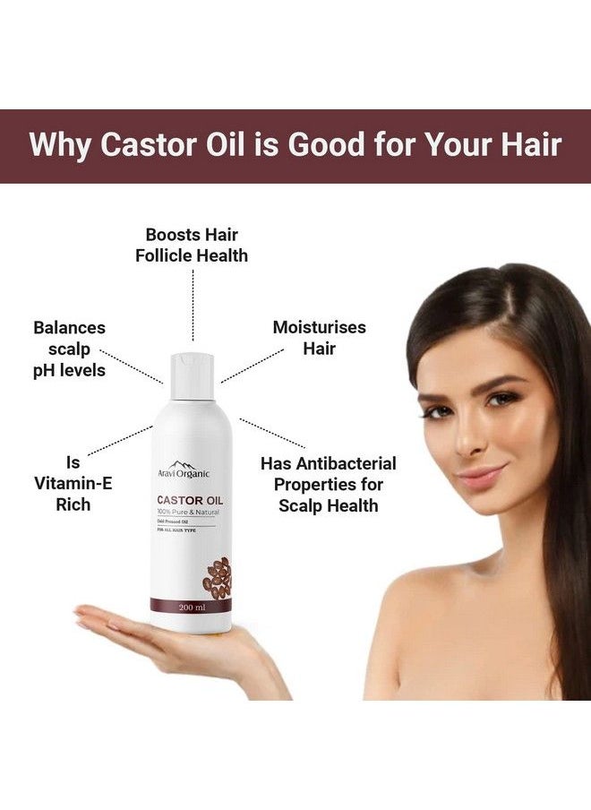 Aravi Organic 100% Pure & Natural Cold Pressed Castor Carrier Oil For Skin & Hair And Nails ; Heals Dry Skin & Hair Scalp ; Reduce Dark Circles ; Controls Acne Pigmentation & Aging Signs ; 200Ml  - Image 4