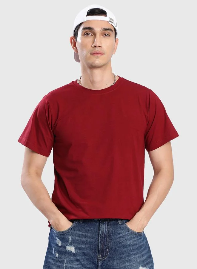 Styli Men Maroon Cotton Lycra Slim Fit T-Shirt By Bene Kleed