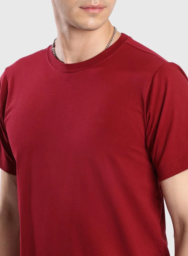 ستايلي Men Maroon Cotton Lycra Slim Fit T-Shirt By Bene Kleed
