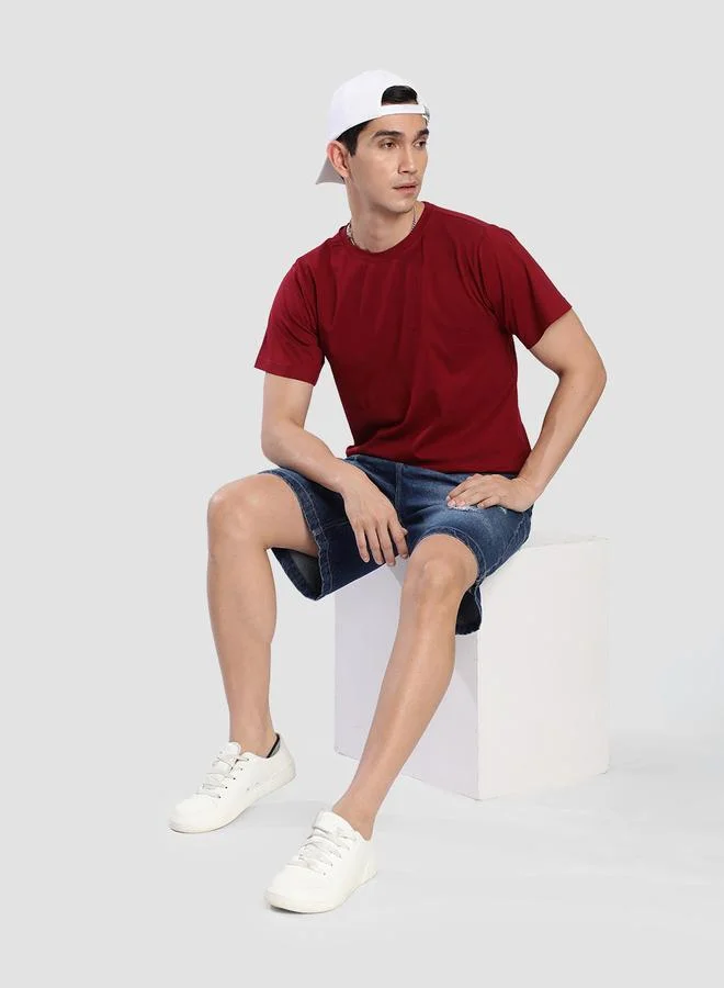 ستايلي Men Maroon Cotton Lycra Slim Fit T-Shirt By Bene Kleed