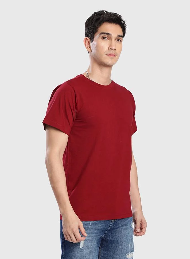 Styli Men Maroon Cotton Lycra Slim Fit T-Shirt By Bene Kleed