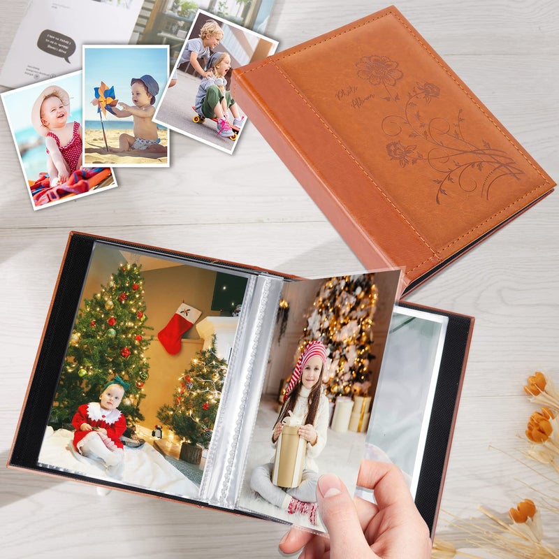 Artmag Artmag Photo Album 5x7 Clear Pages Pockets Leather Cover Slip Slide in Photo Album Book Holds 50 Vertical 5x7 Photos Picture Book for Wedding Family (Brown)  - Image 4