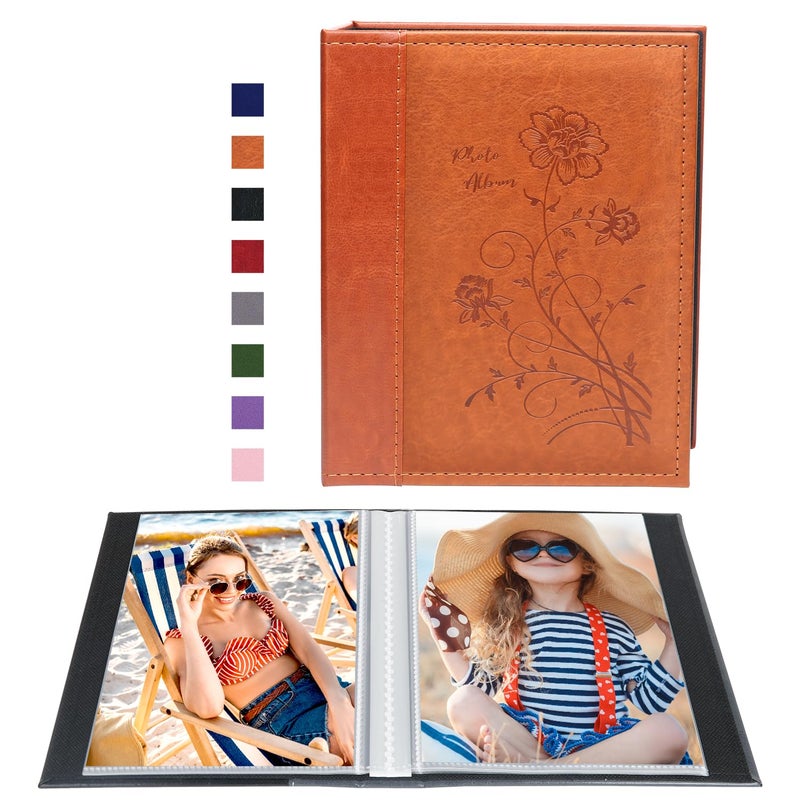 Artmag Artmag Photo Album 5x7 Clear Pages Pockets Leather Cover Slip Slide in Photo Album Book Holds 50 Vertical 5x7 Photos Picture Book for Wedding Family (Brown)  - Image 1