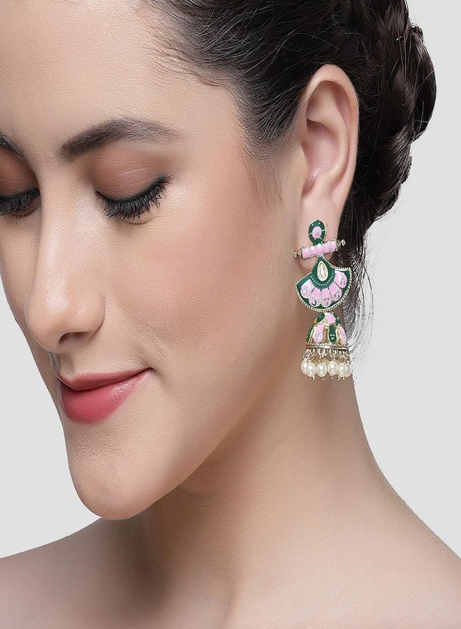 كارات كارت أقراط مينا جومكي مطلية بالذهب الوردي والأزرق من كارات كارت للنساء - Image 2