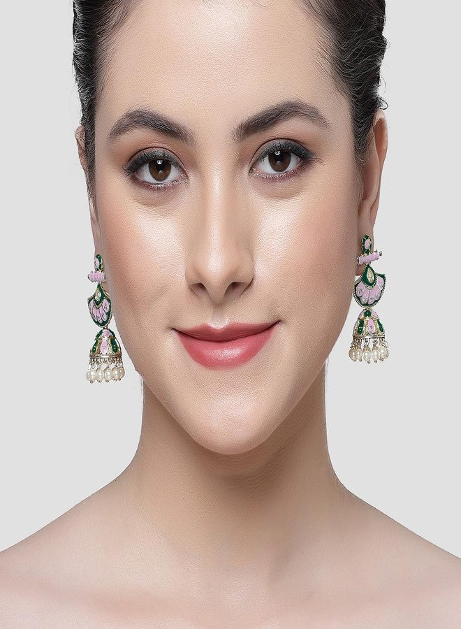 كارات كارت أقراط مينا جومكي مطلية بالذهب الوردي والأزرق من كارات كارت للنساء - Image 3