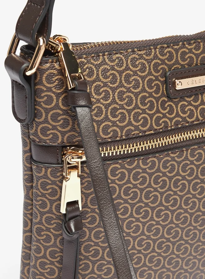 Celeste Women Monogram Embossed Crossbody Bag with Zip Closure and Strap