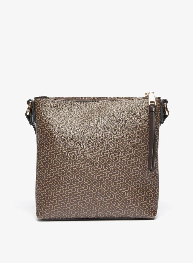 Celeste Women Monogram Embossed Crossbody Bag with Zip Closure and Strap