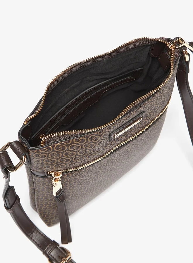 Celeste Women Monogram Embossed Crossbody Bag with Zip Closure and Strap