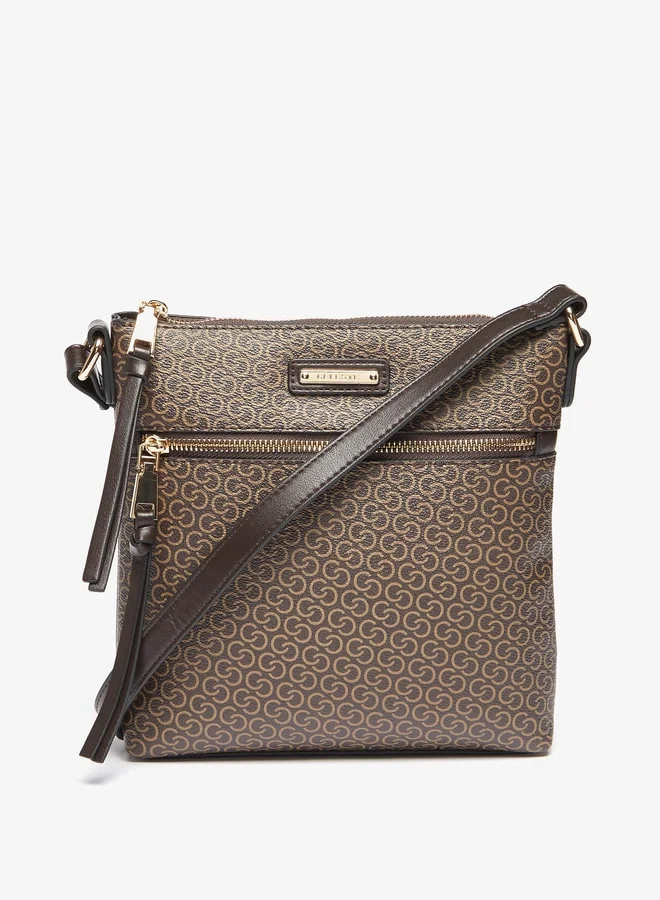 Celeste Women Monogram Embossed Crossbody Bag with Zip Closure and Strap