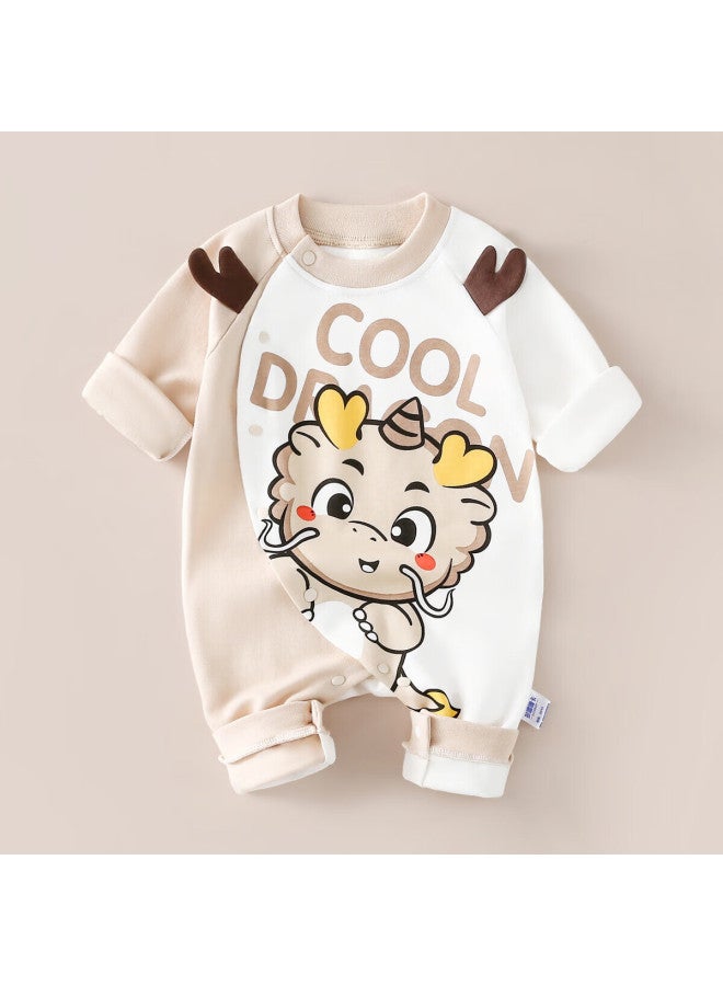Doxilu Card Baby Clothes Spring And Autumn Newborn Baby Romper Initial Ha Clothes Full Moon Crawling Suit Coffee White Dragon 59