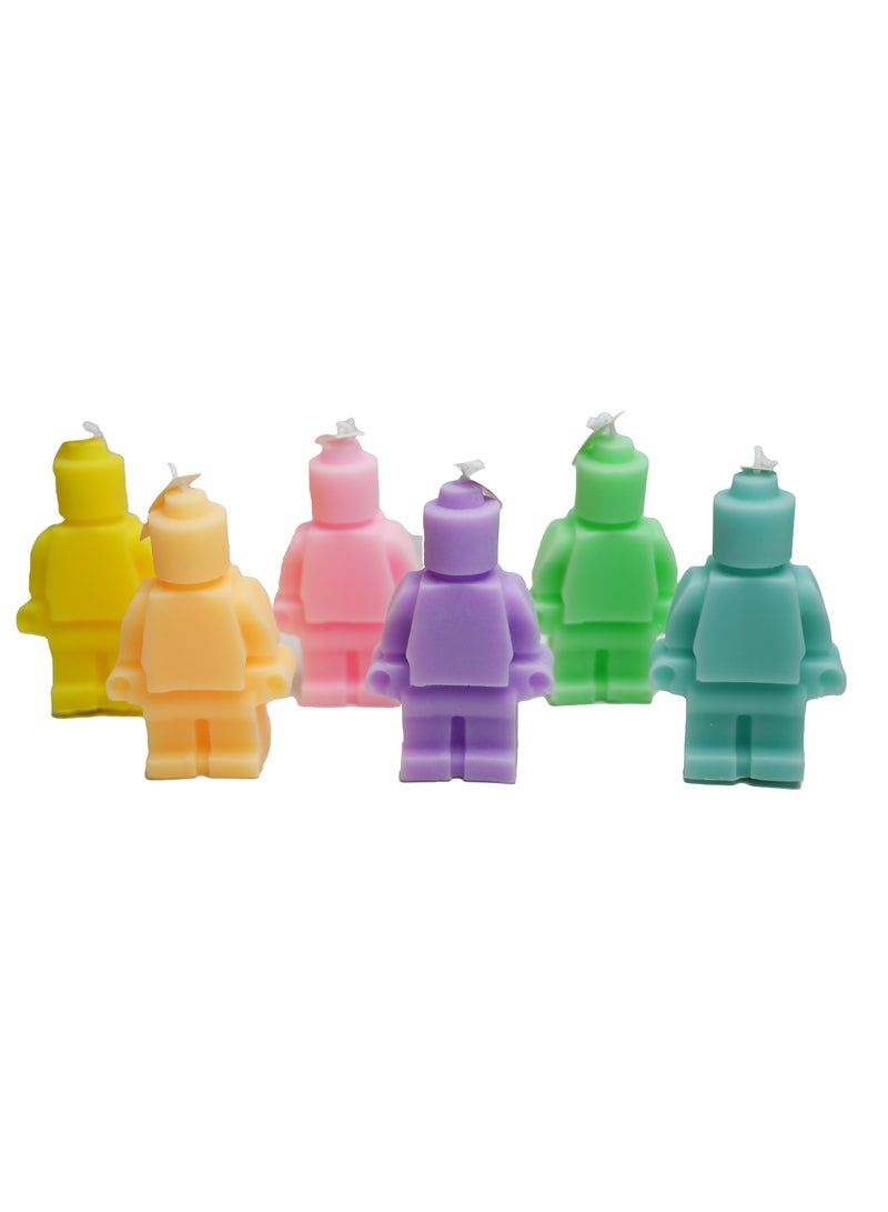 Robot-Shaped Scented Candle Set - 6 Vibrant Colors - White Peach, Lime Basil, Lavender - Creative Home Decor Accent for Aromatherapy Ambiance - Gift Idea