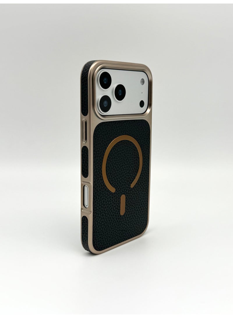 general Luxury Vegan Leather MagSafe iPhone Case with Electroplated Metal Frame & Lens Protection – Premium Slim Shockproof Back Cover for iPhone 17 Pro - Image 2