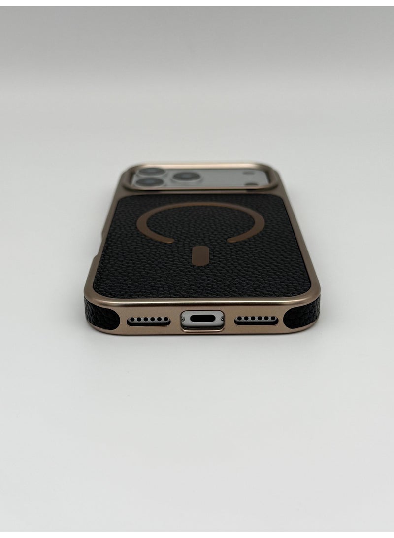 general Luxury Vegan Leather MagSafe iPhone Case with Electroplated Metal Frame & Lens Protection – Premium Slim Shockproof Back Cover for iPhone 17 Pro - Image 4