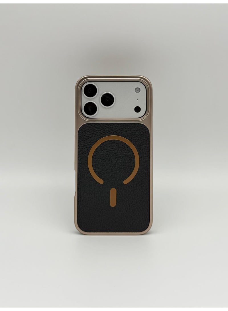 general Luxury Vegan Leather MagSafe iPhone Case with Electroplated Metal Frame & Lens Protection – Premium Slim Shockproof Back Cover for iPhone 17 Pro - Image 1