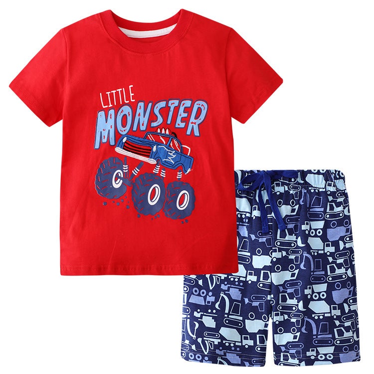 Boys T-shirt Short-sleeved suit 25 Years New Summer suit Childrens Summer Two-piece Childrens T-shirt suit 1204