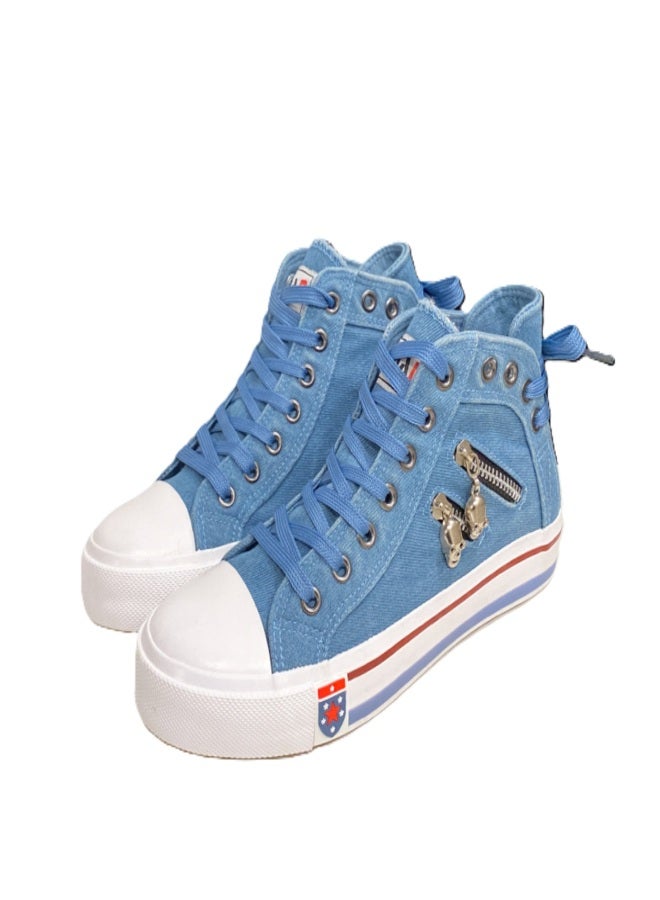 Denim Zipper High Top Canvas Shoes - Image 1