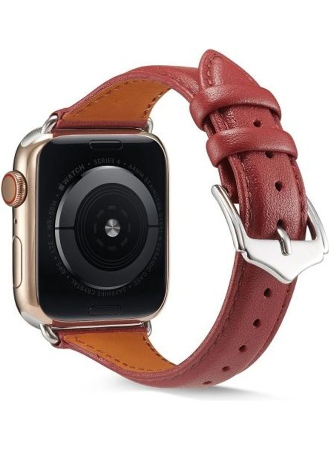 NIBEMINENT Genuine Leather Watchband for Apple Watch Series 7/6/SE/5/4/3/2/1 42/44/45mm Wine Red - Image 1