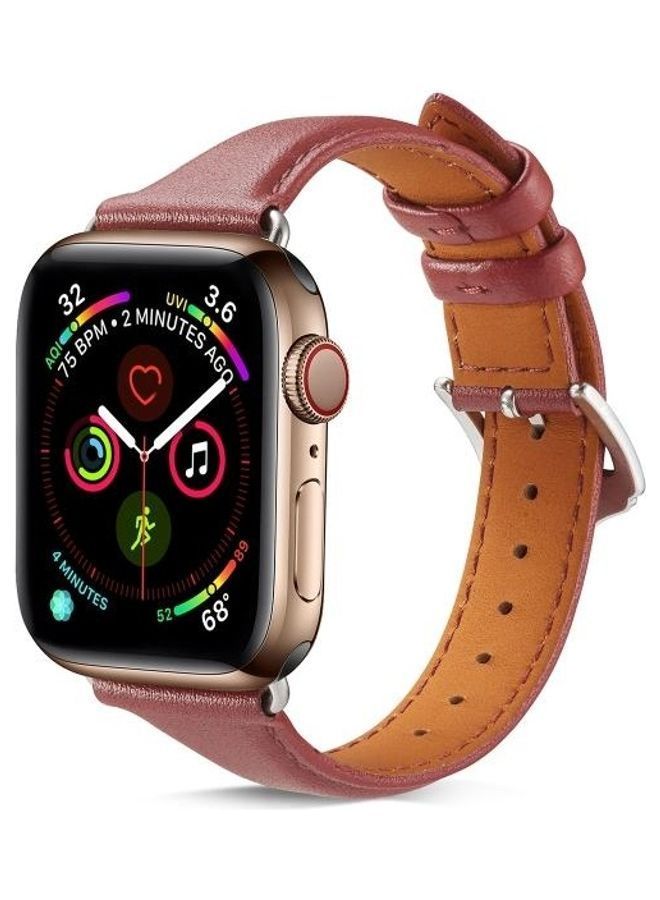NIBEMINENT Genuine Leather Watchband for Apple Watch Series 7/6/SE/5/4/3/2/1 42/44/45mm Wine Red - Image 3