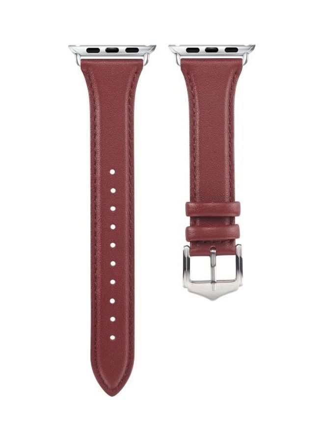 NIBEMINENT Genuine Leather Watchband for Apple Watch Series 7/6/SE/5/4/3/2/1 42/44/45mm Wine Red - Image 2