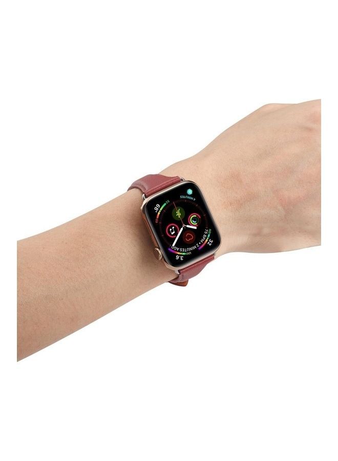 NIBEMINENT Genuine Leather Watchband for Apple Watch Series 7/6/SE/5/4/3/2/1 42/44/45mm Wine Red - Image 5