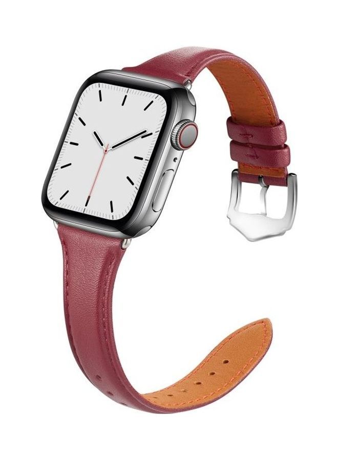 NIBEMINENT Genuine Leather Watchband for Apple Watch Series 7/6/SE/5/4/3/2/1 42/44/45mm Wine Red - Image 4