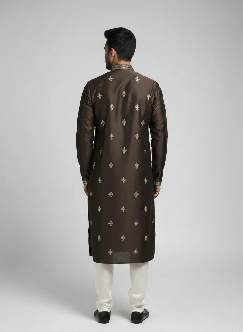 Lehar Brown Silk Kurta Set with Intricate Multicolor Peacock Embroidery