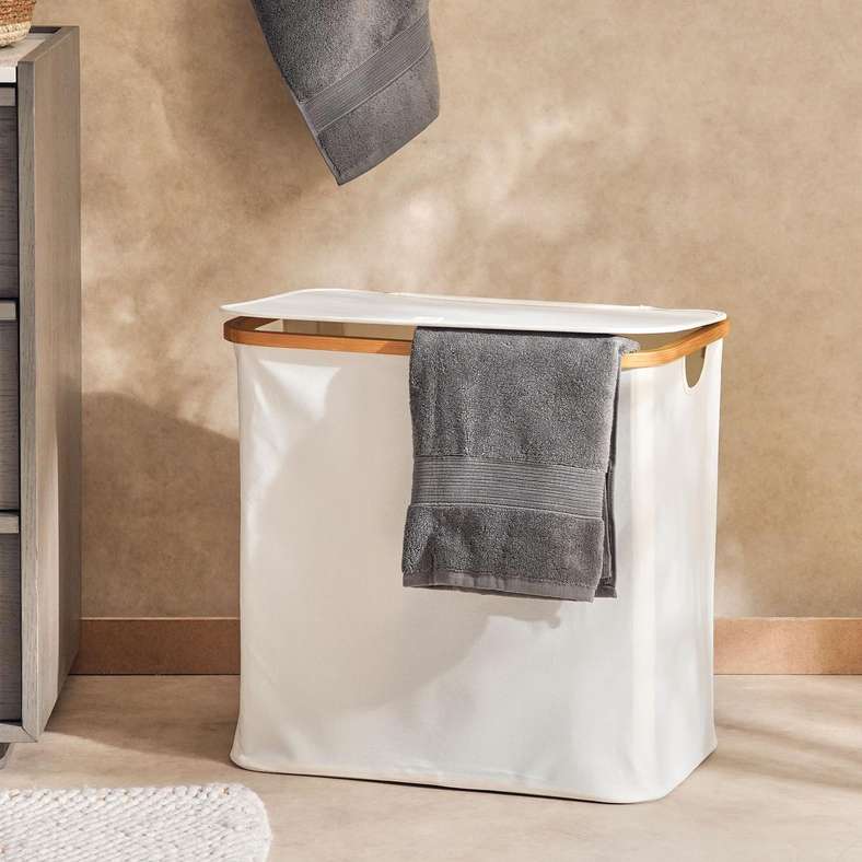Welton Bamboo Frame Laundry Hamper 53x33x51cm - Cream - 261MTA9900072