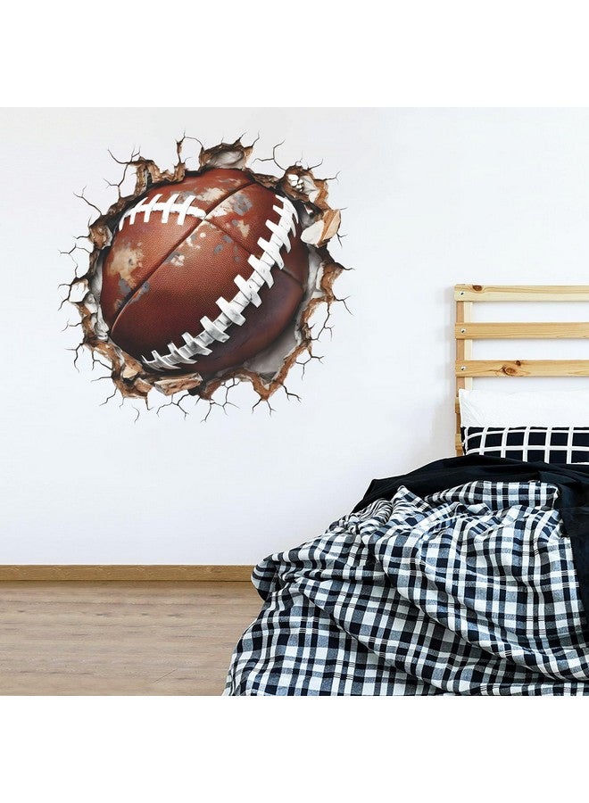 WOYINIS 3D Football Wall Decal 24" × 24" Break Through The Wall Rugby Wall Stickers Peel and Stick Sport Theme Wall Art Decor Stickers for Boys Teens Bedroom Playroom - Image 1