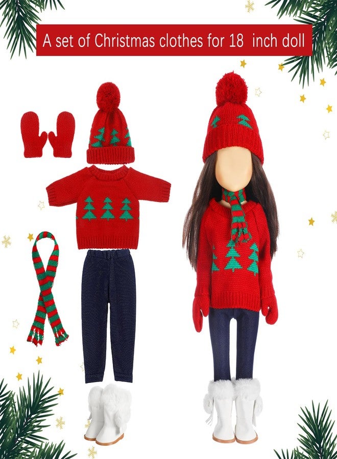 Bencailor 6 Pcs Winter 18 Inch Doll Clothes and Accessories Winter Outfits Set Sweaters Trousers Hats Shoes for 18 Inch Doll Gifts(Tree Red White Green,Classic) - Image 3
