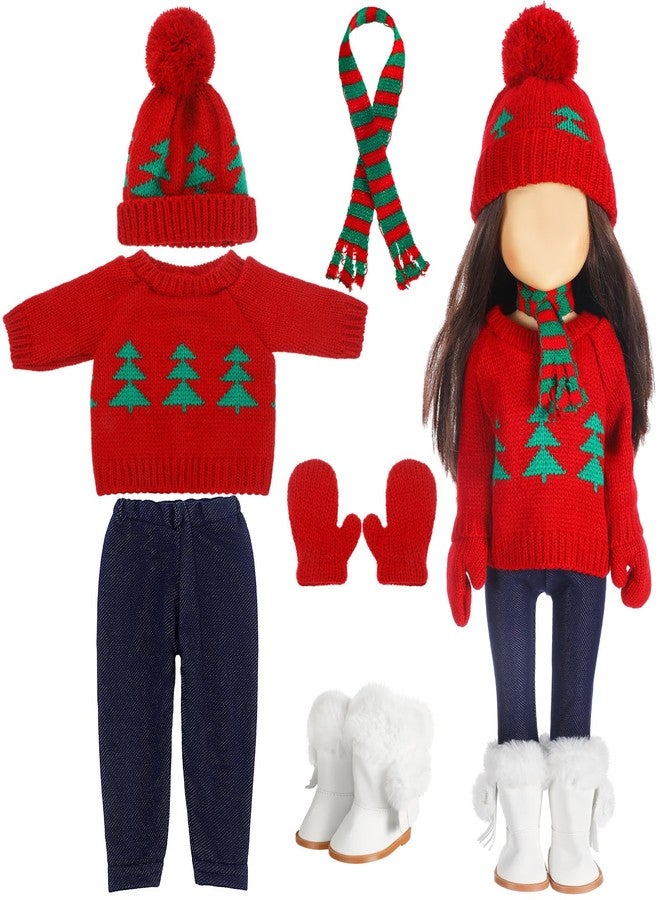 Bencailor 6 Pcs Winter 18 Inch Doll Clothes and Accessories Winter Outfits Set Sweaters Trousers Hats Shoes for 18 Inch Doll Gifts(Tree Red White Green,Classic) - Image 1