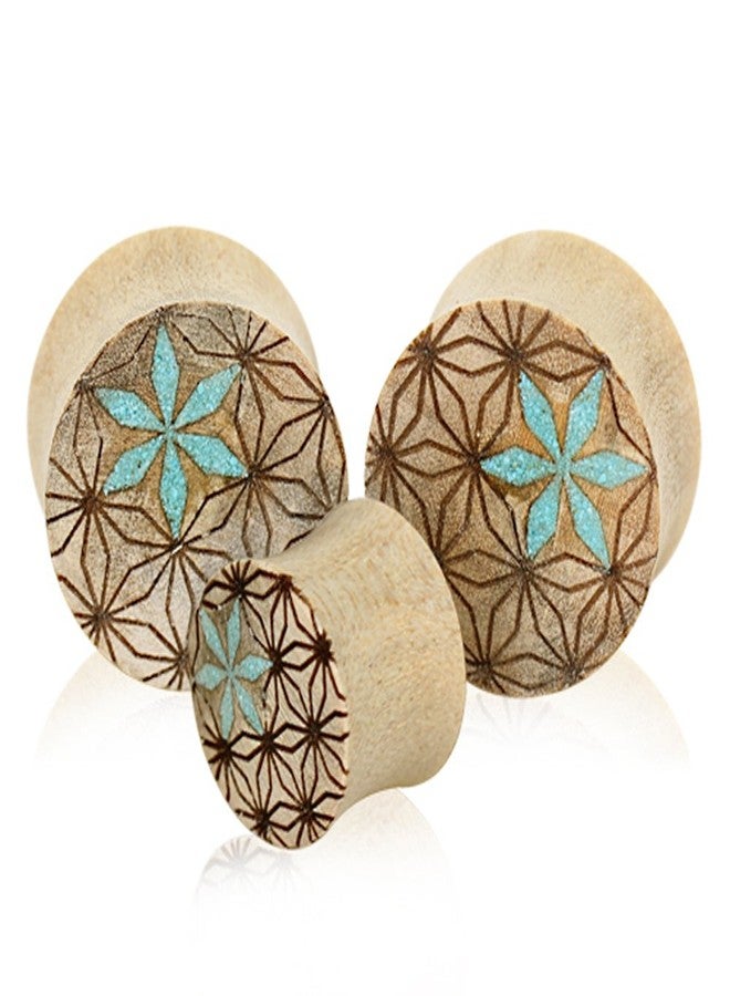 Pierced Owl Organic Crocodile Wood Geometric Pattern Saddle Plugs, Sold as a Pair (8mm (0GA)) - Image 1