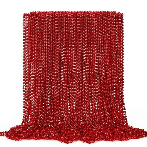 EOBOH 72PCS Bead Necklace Red Christmas Bead Stuff Party Favors 33 Necklaces Festival Parade Throw Accessories for Wedding Birthday Valentines Mardi Gras Christmas Celebrations Decorations - Image 1