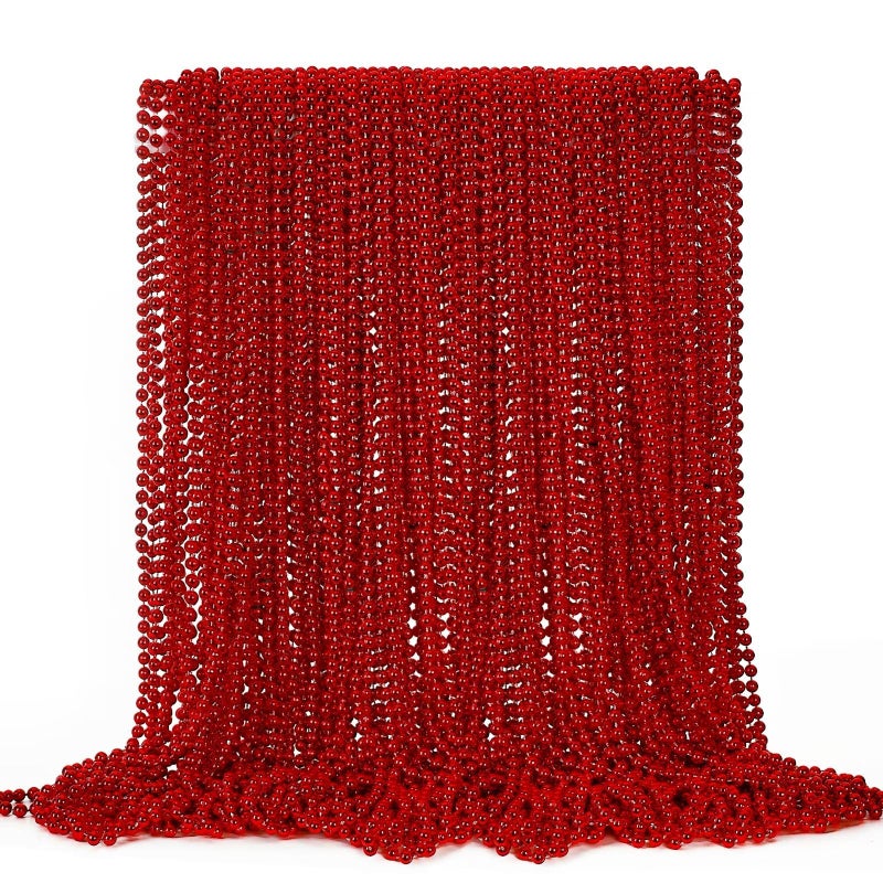 EOBOH 72PCS Bead Necklace Red Christmas Bead Stuff Party Favors 33 Necklaces Festival Parade Throw Accessories for Wedding Birthday Valentines Mardi Gras Christmas Celebrations Decorations - Image 3