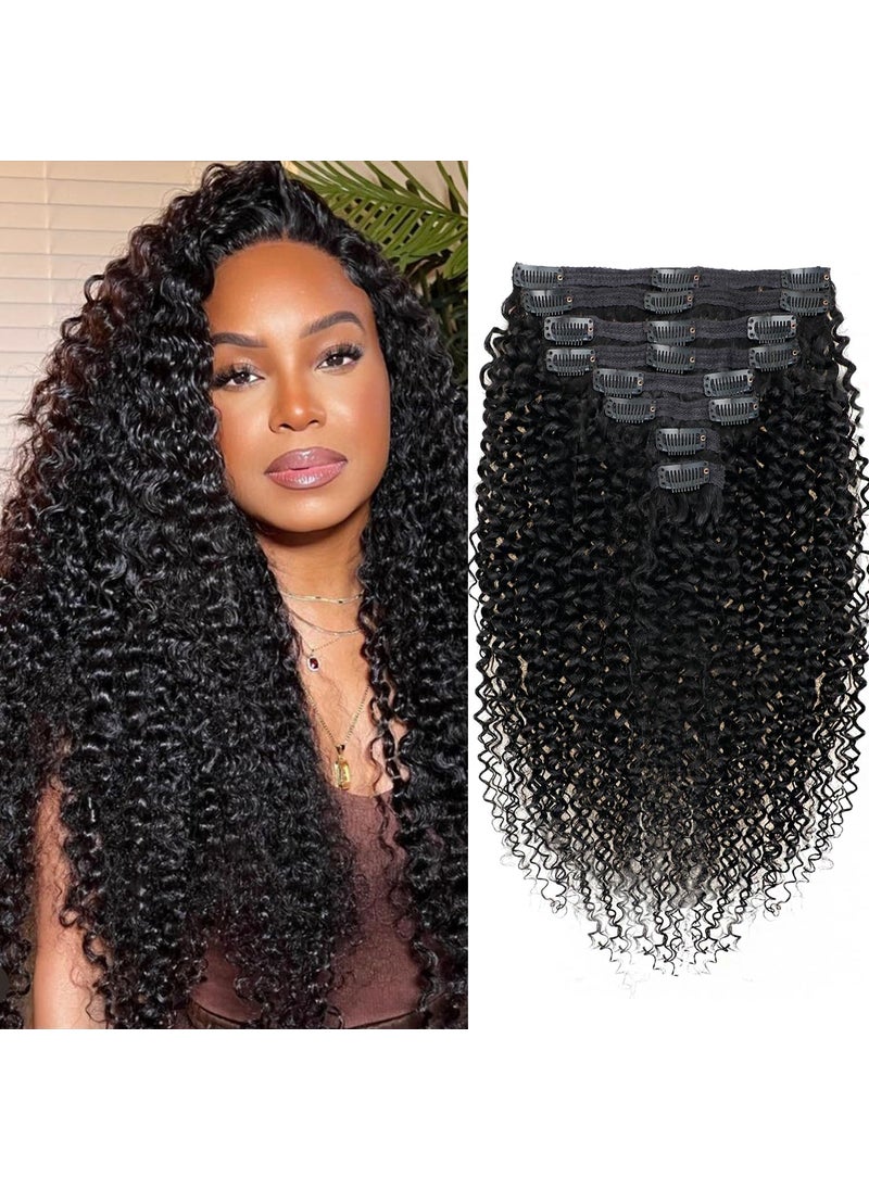 Mihugass - Kinky Curly Clip in Hair Extensions Real Human hair For Women Brazilian Virgin 3c 4a Curly Clip ins Human Hair Extensions 120gpack24inch1B - Image 1