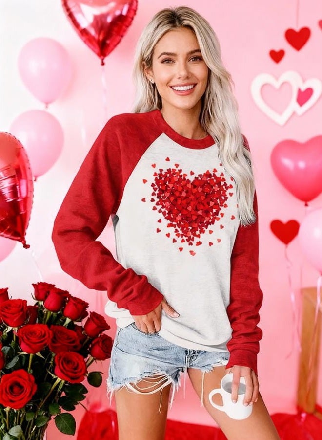 Huovud Valentine's Day Sweatshirt Women Funny Love Heart Graphic Valentines Shirt Casual Valentines Long Sleeve Pullover Top (Red-2, X-Large) - Image 3