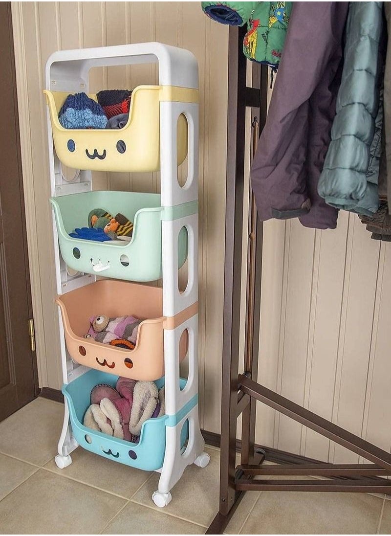 XiuWoo 4-Layer household wheeled storage rack removable baby toys organizer bookshelf large capacity kindergarten sorting rack  - Image 5