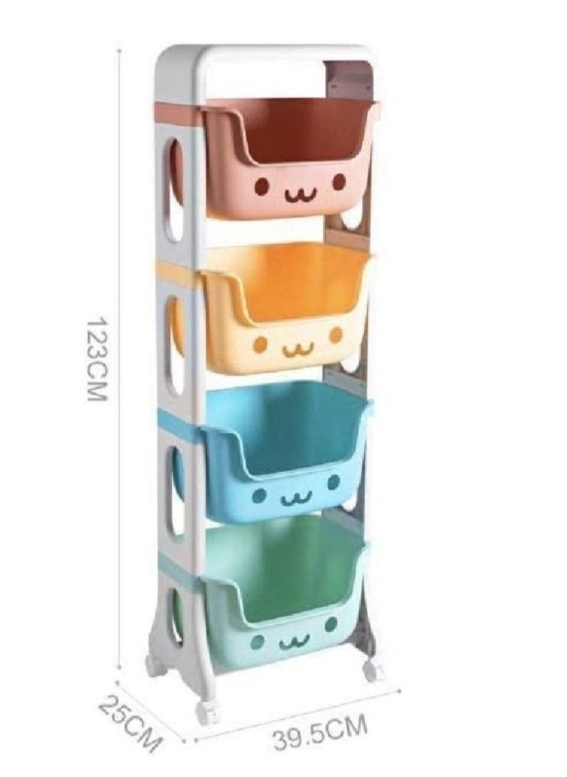 XiuWoo 4-Layer household wheeled storage rack removable baby toys organizer bookshelf large capacity kindergarten sorting rack  - Image 2