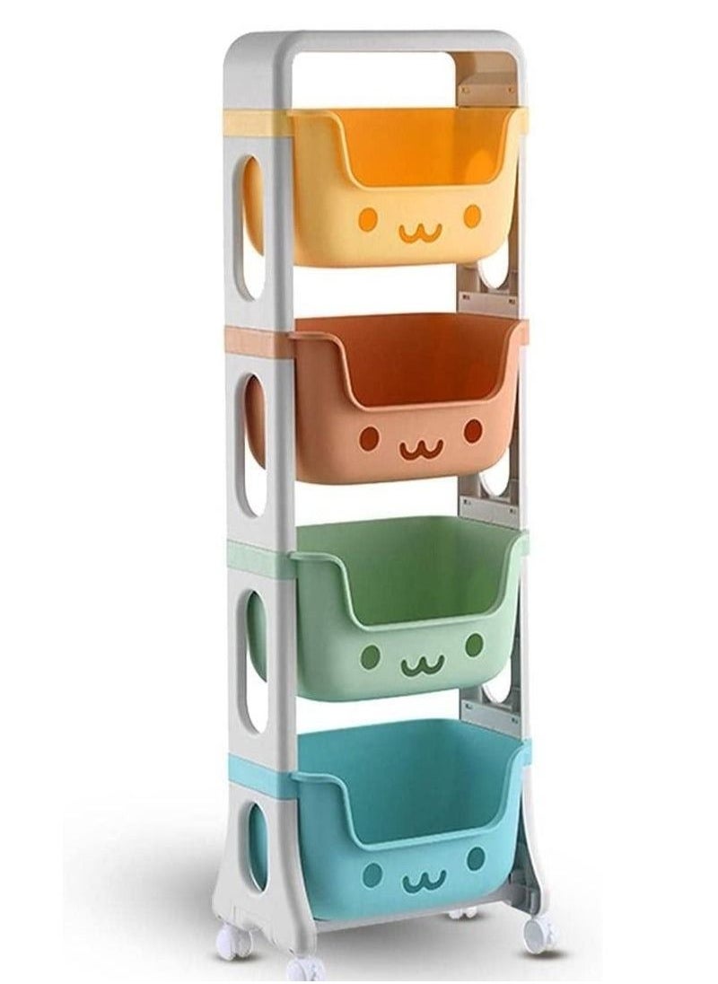 XiuWoo 4-Layer household wheeled storage rack removable baby toys organizer bookshelf large capacity kindergarten sorting rack  - Image 1