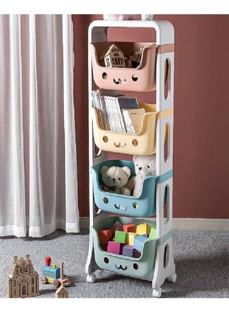 XiuWoo 4-Layer household wheeled storage rack removable baby toys organizer bookshelf large capacity kindergarten sorting rack  - Image 3