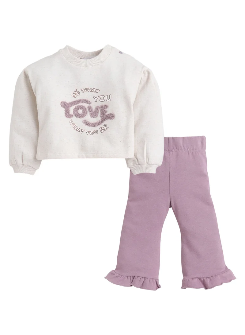 Dirkje Girls “Do What You Love” Print Sweatshirt  & Ruffle Hem Flared Treggings Set
