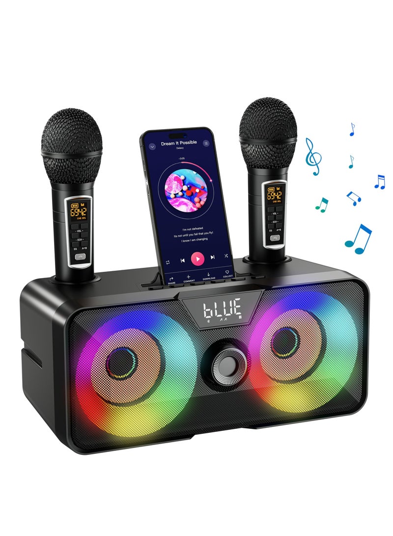 SYOSI Karaoke Machine with 2 UHF Wireless Microphones for Adults Kids, Portable Bluetooth Singing PA Speaker System with LED Lights  for Home Party, Karaoke, Wedding, Birthday  - Image 1